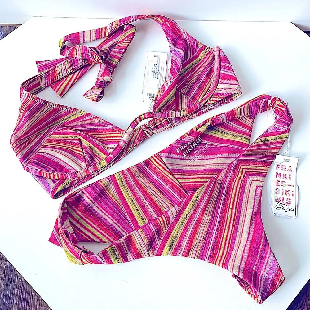 NWT FRANKIES shimmy (LorXS choice top S bot) purple blue high leg bandeau